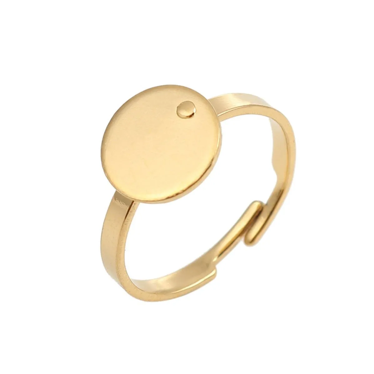 1 Gold stainless steel adjustable rings round 10mm settings