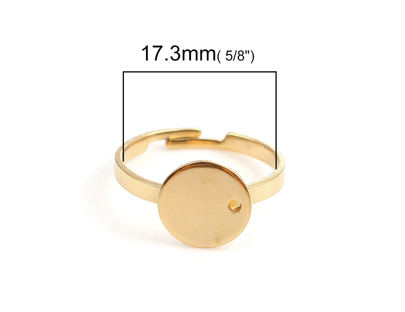 1 Gold stainless steel adjustable rings round 10mm settings