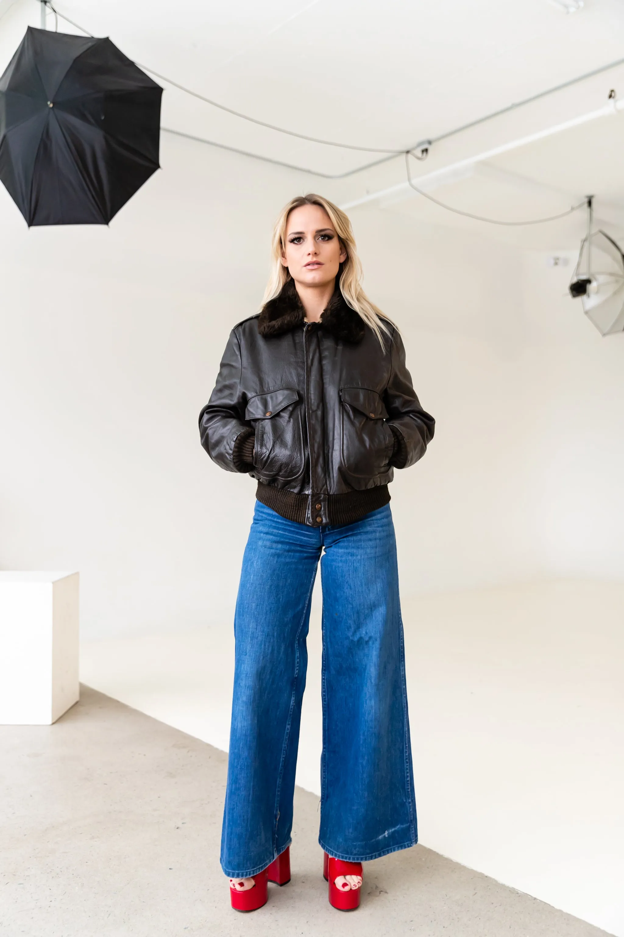 1970's G1 Flight Bomber Aviator Leather jacket with Shearling collar by William Barry