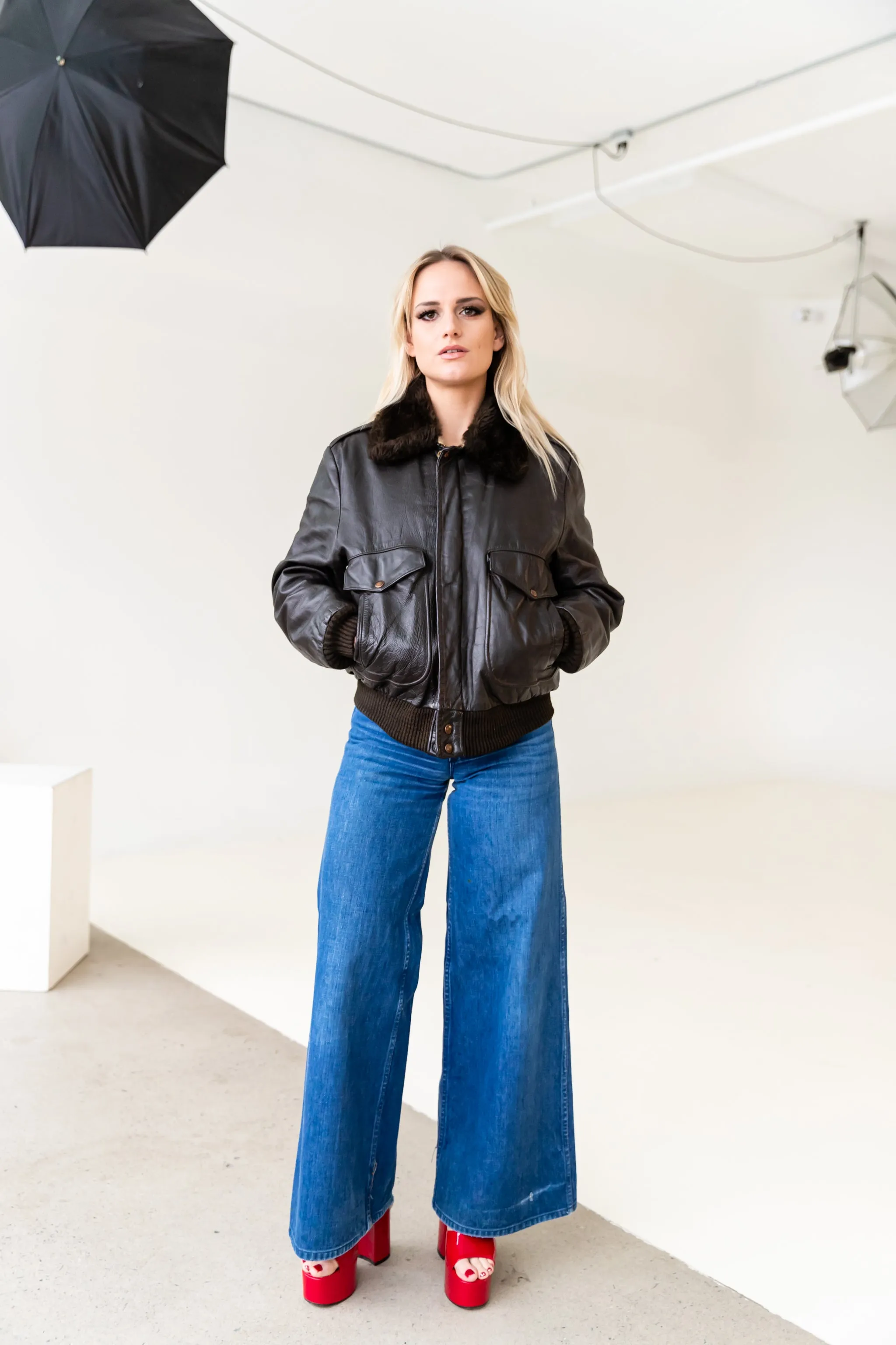 1970's G1 Flight Bomber Aviator Leather jacket with Shearling collar by William Barry