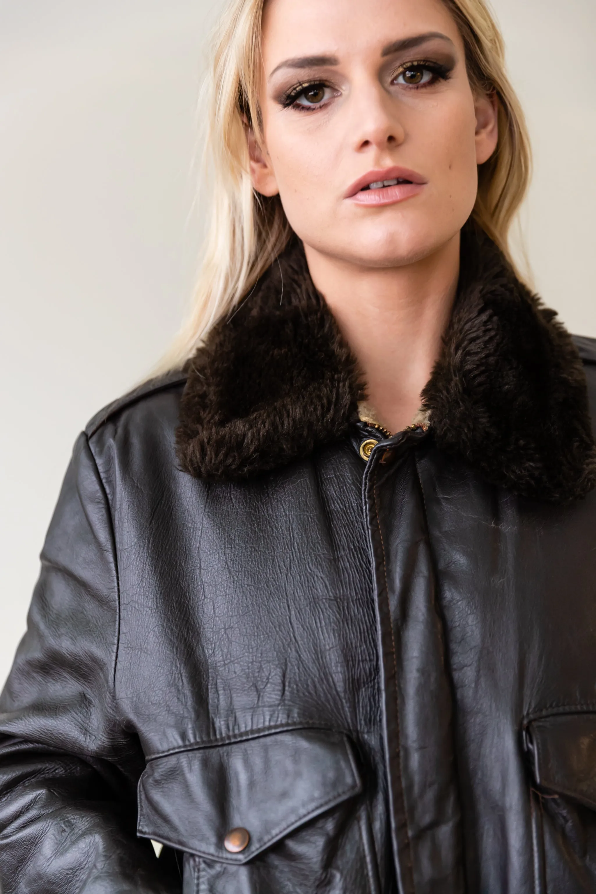 1970's G1 Flight Bomber Aviator Leather jacket with Shearling collar by William Barry