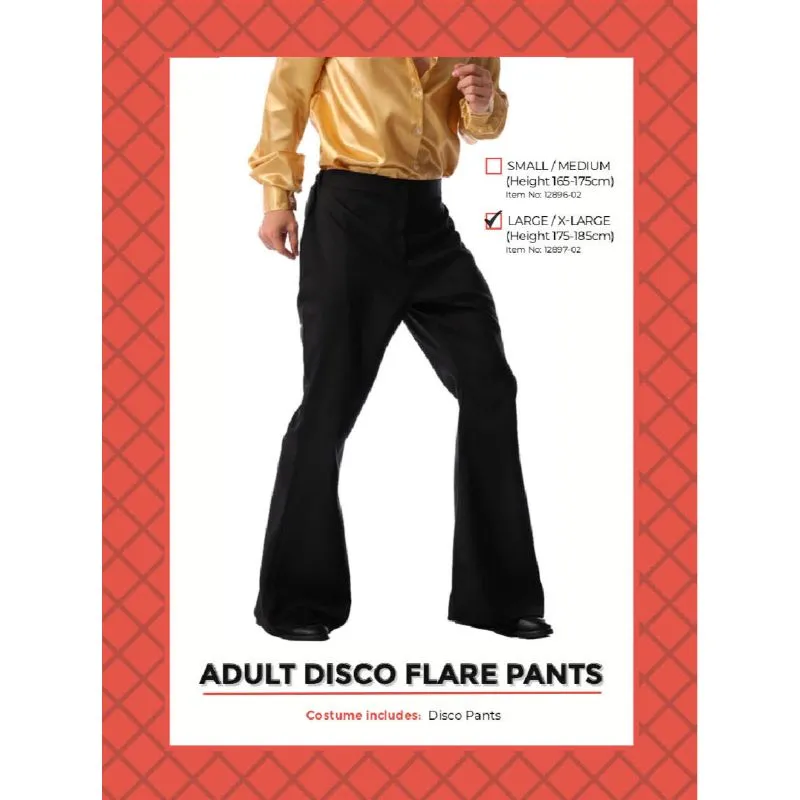 Adult Black Disco Flare Pants - L/XL