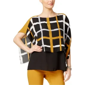 ALFANI LADIES BRUSH STROKE PLAID KIMONO SLEEVE BLOUSE, NWT BLK, NWT!