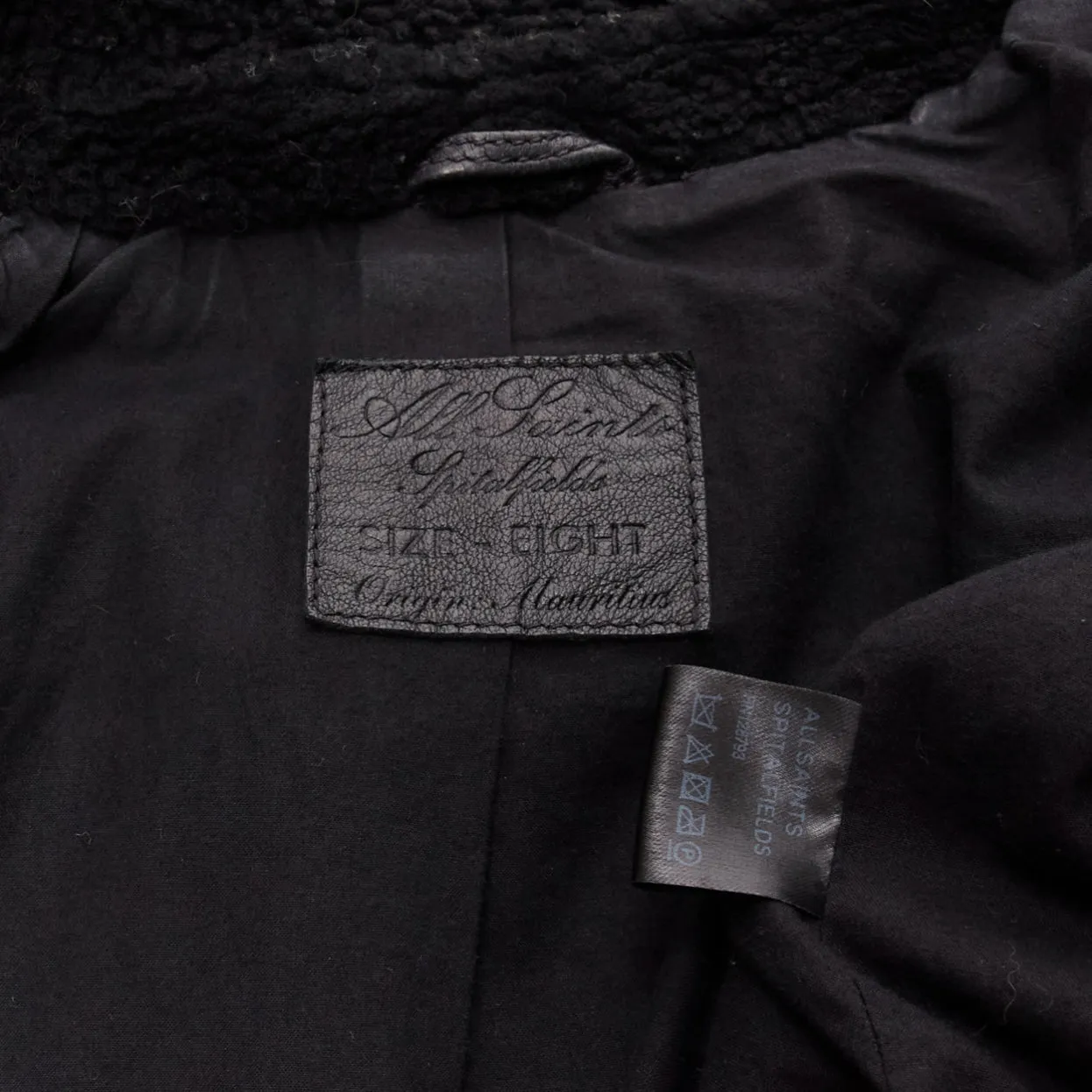 ALL SAINTS Nene black sheepskin leather shearling lined biker jacket UK8 S