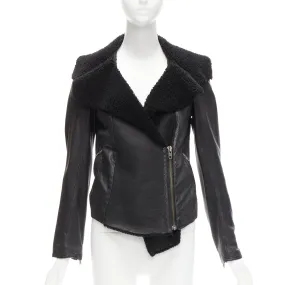 ALL SAINTS Nene black sheepskin leather shearling lined biker jacket UK8 S