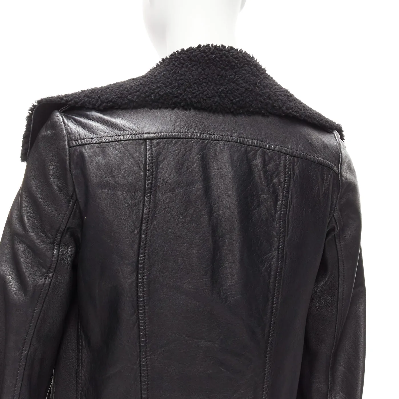 ALL SAINTS Nene black sheepskin leather shearling lined biker jacket UK8 S