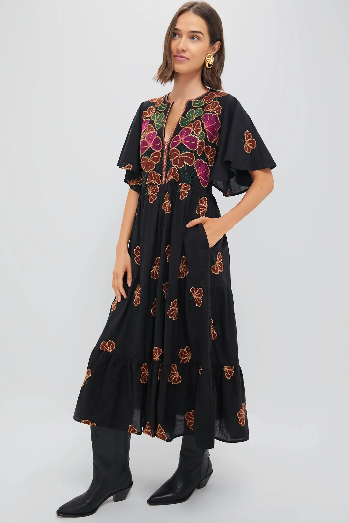 Almay Black Flirty V-Neck Midi Dress