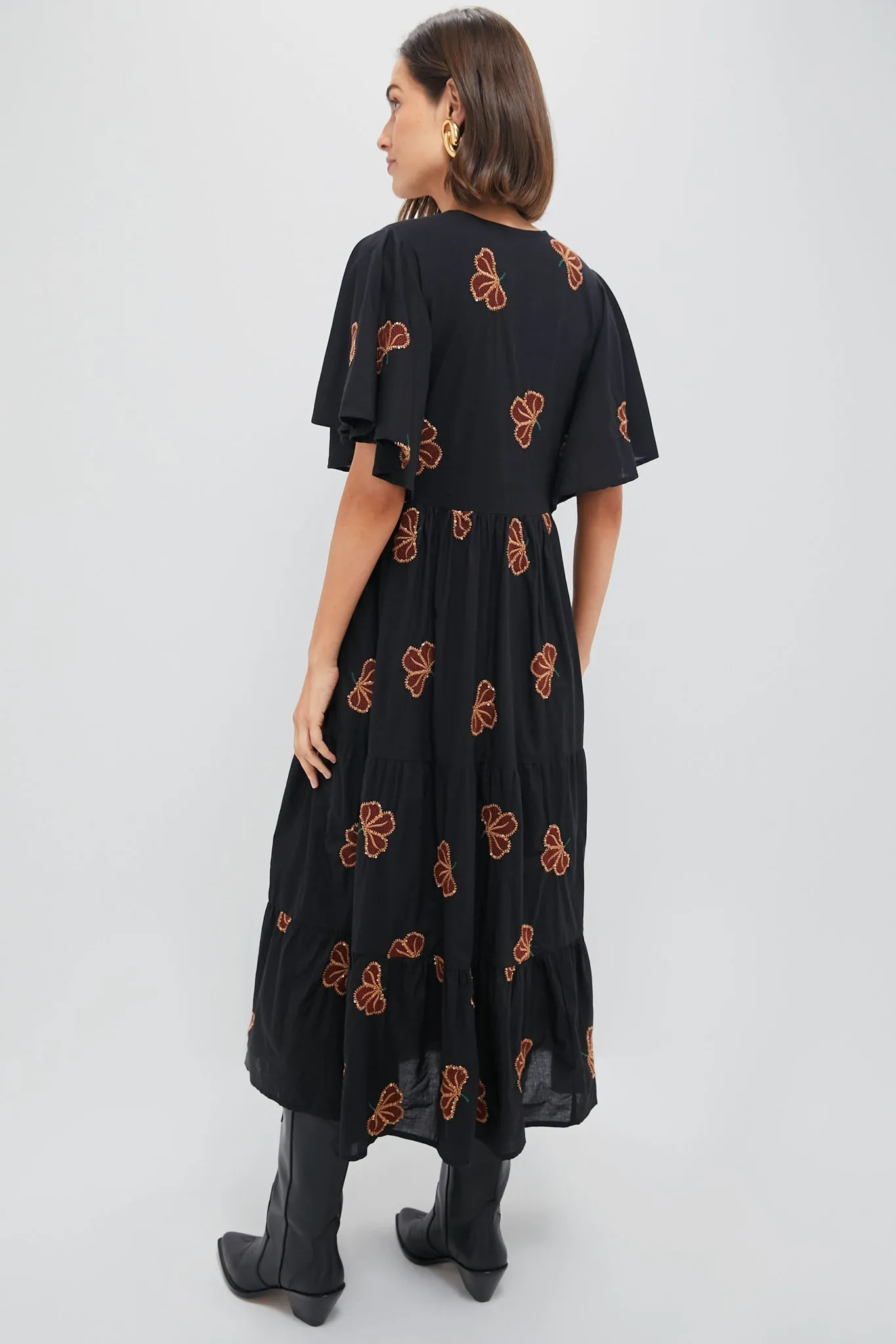 Almay Black Flirty V-Neck Midi Dress