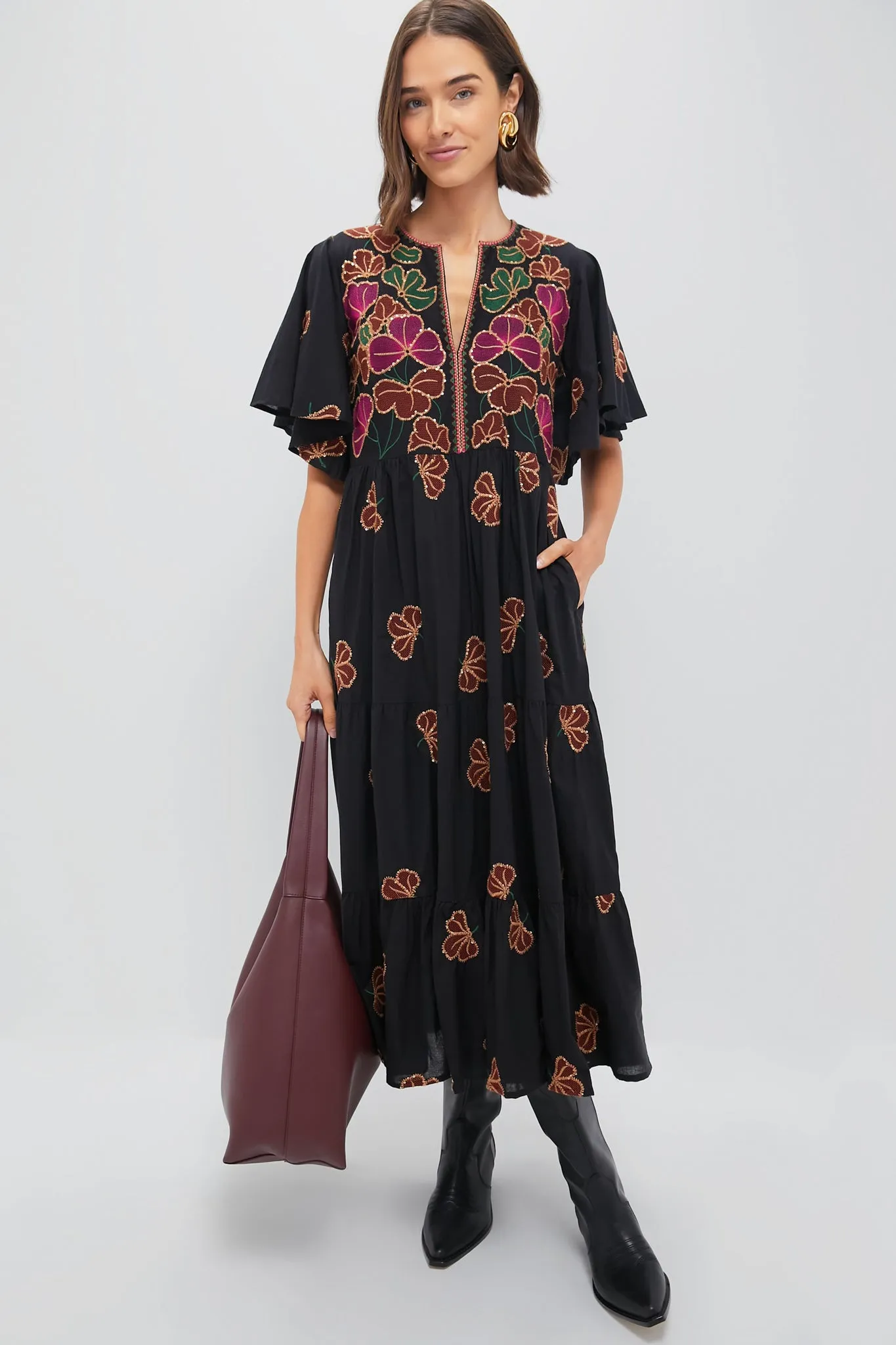 Almay Black Flirty V-Neck Midi Dress