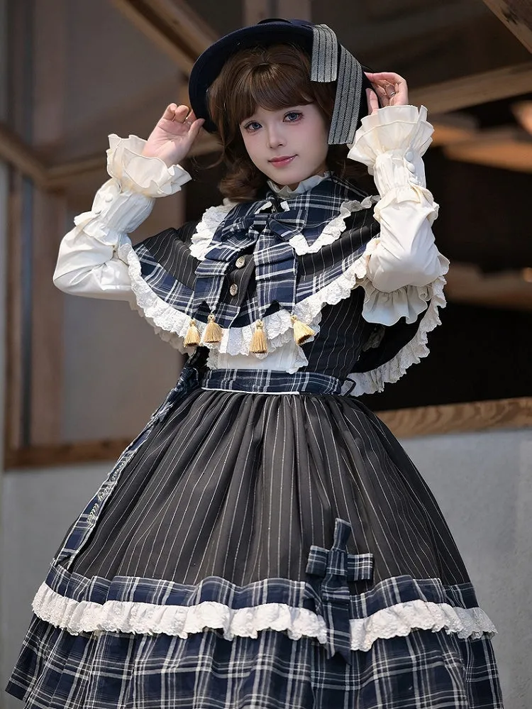 Black Stripes and Blue Plaid Pattern Cape