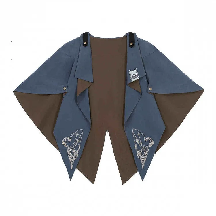 Blue and Brown Ouji Lolita Embroidery Details Pointed Hemline Cape