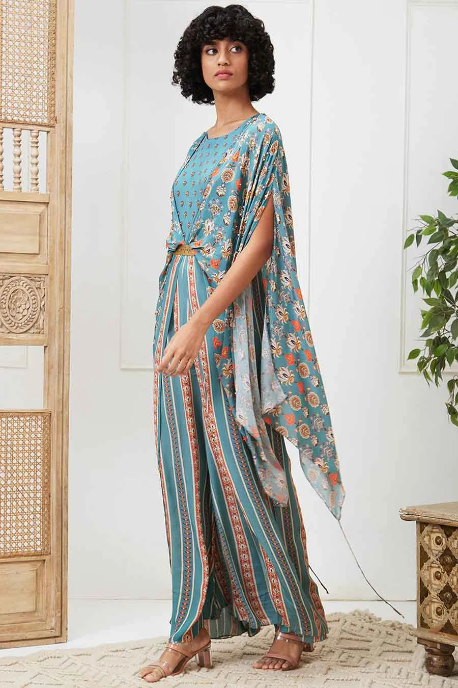 Blue Tabriz Embroidered Jumpsuit