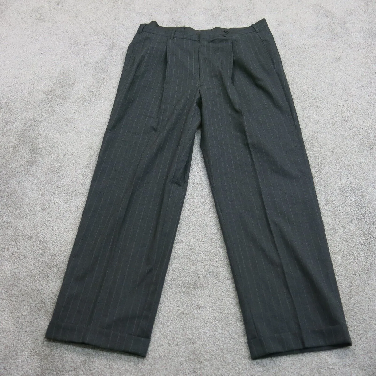 Brooks Brothers Mens Striped Straight Leg Dress Pants High Rise Black Size 36X26
