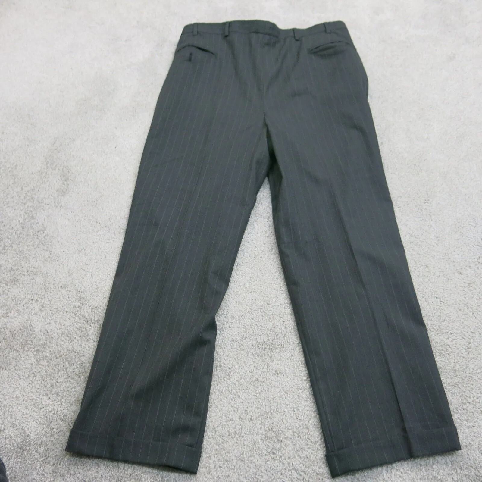 Brooks Brothers Mens Striped Straight Leg Dress Pants High Rise Black Size 36X26