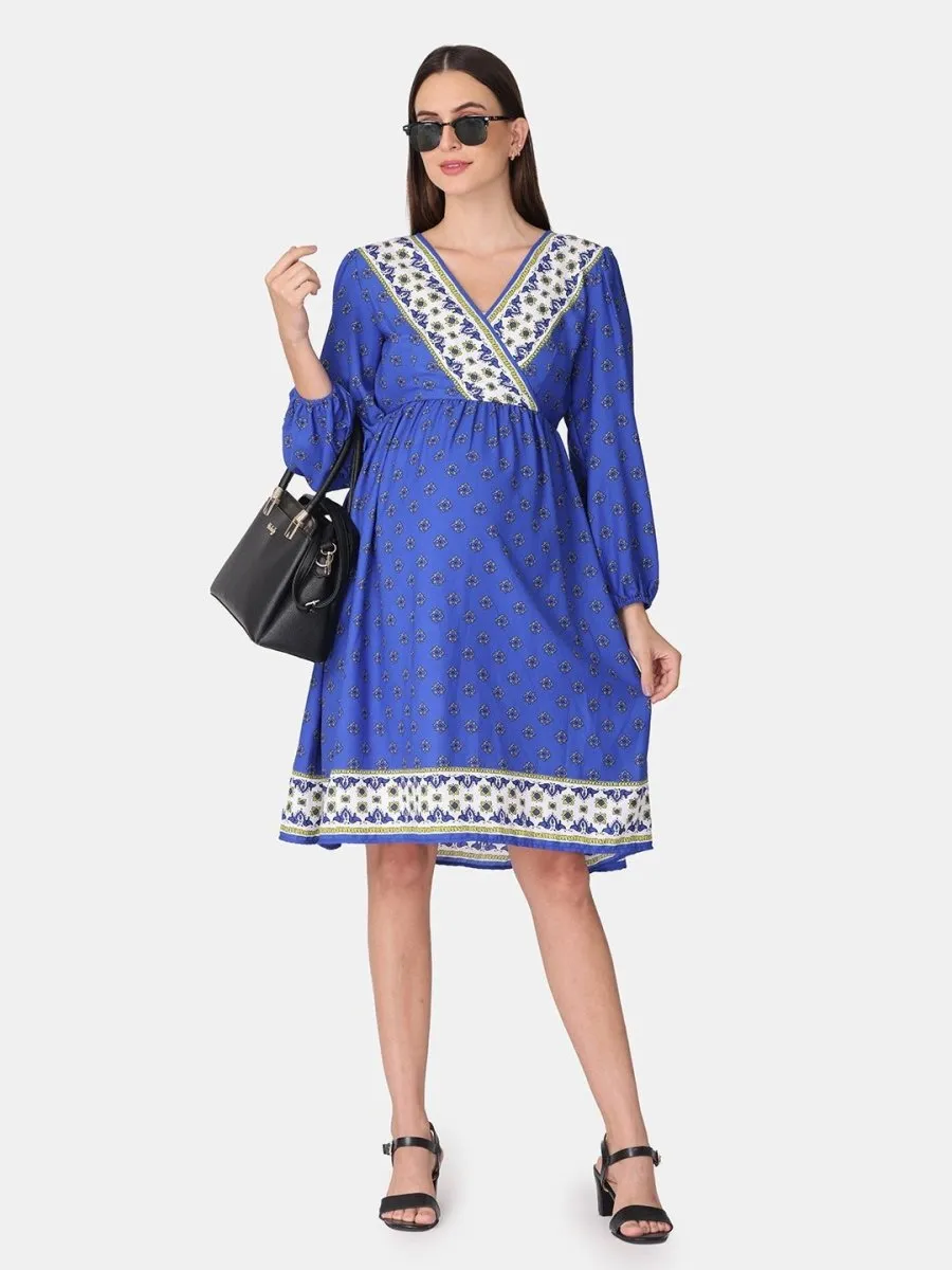 Champange Blue Maternity and Nursing Dress