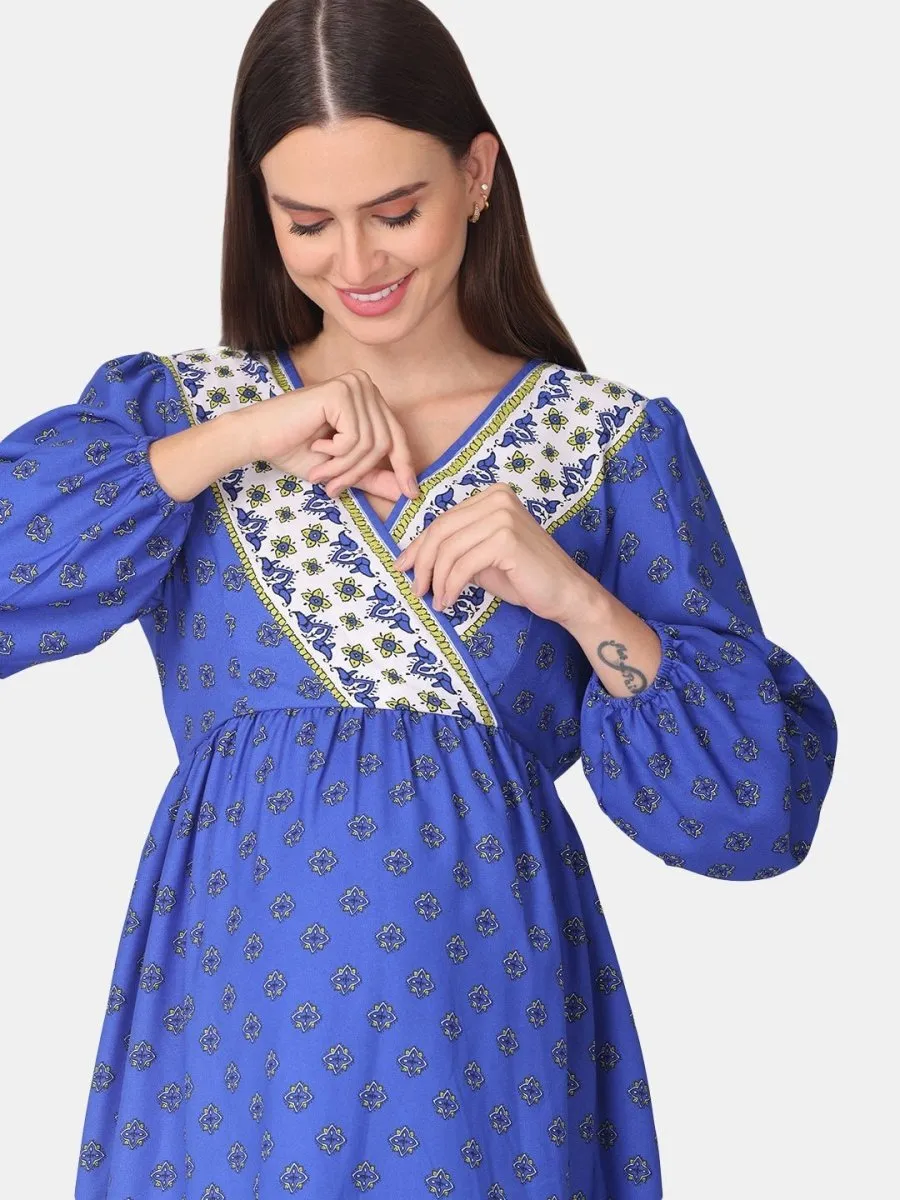 Champange Blue Maternity and Nursing Dress