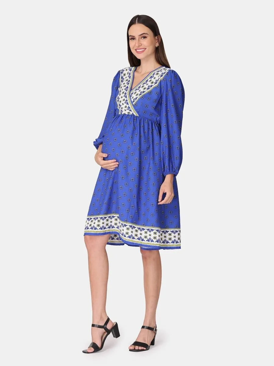 Champange Blue Maternity and Nursing Dress