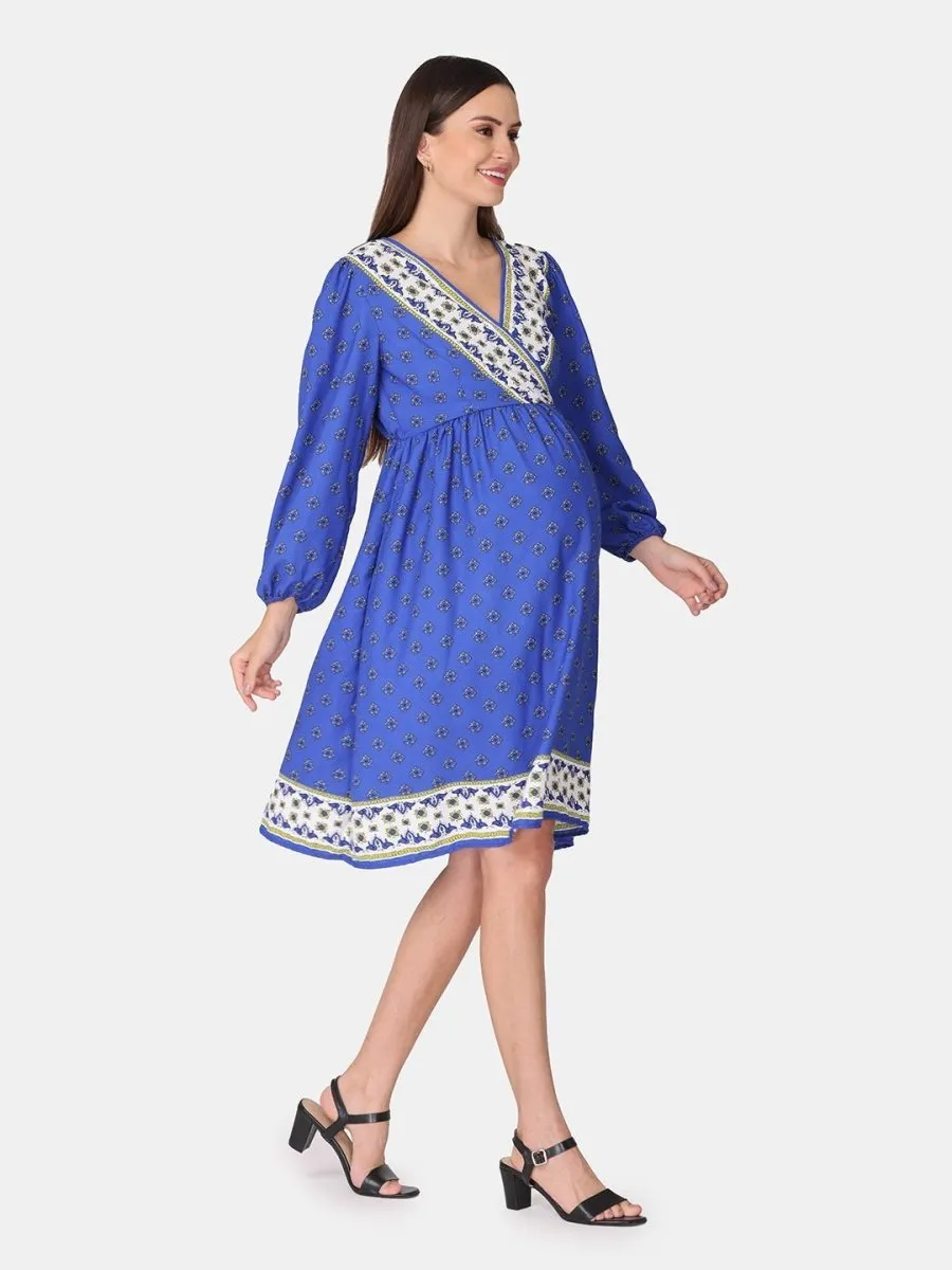 Champange Blue Maternity and Nursing Dress