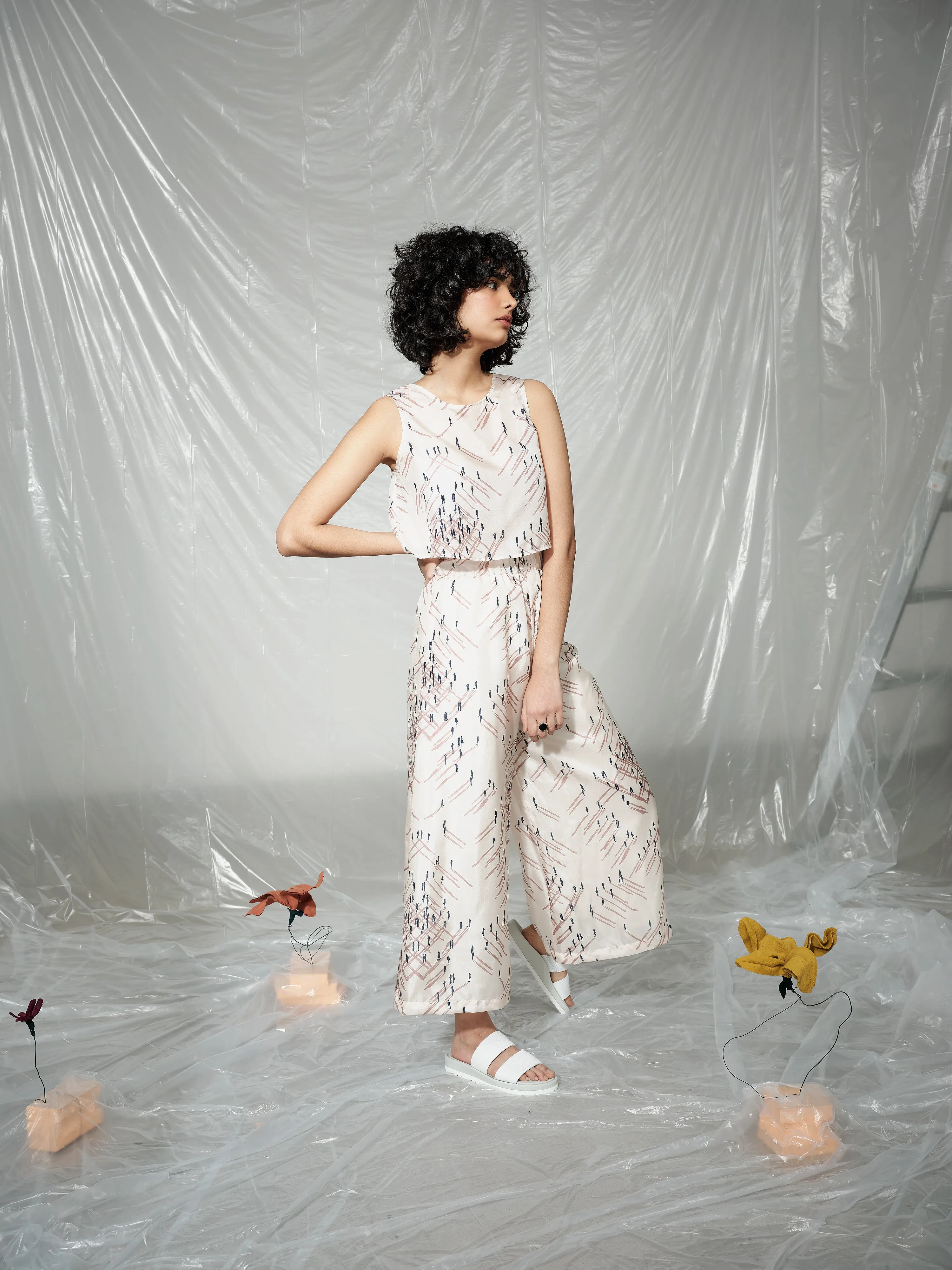 CICCHETTI silk cream pattern top
