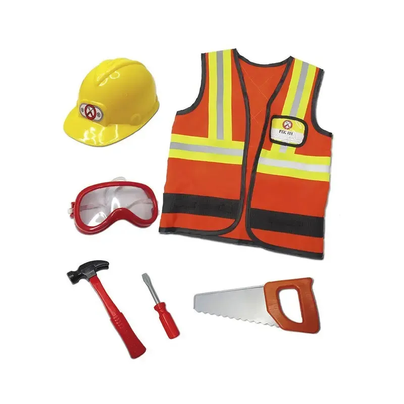 CONSTRUCTION WORKER WITH ACCESSORIES IN GARMENT BAG