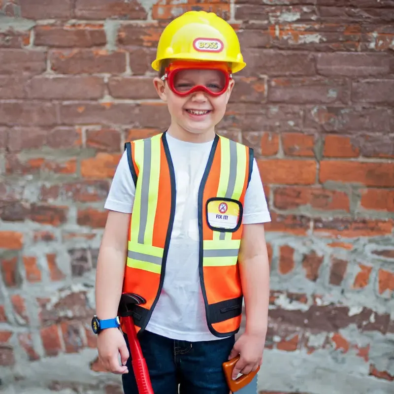 CONSTRUCTION WORKER WITH ACCESSORIES IN GARMENT BAG
