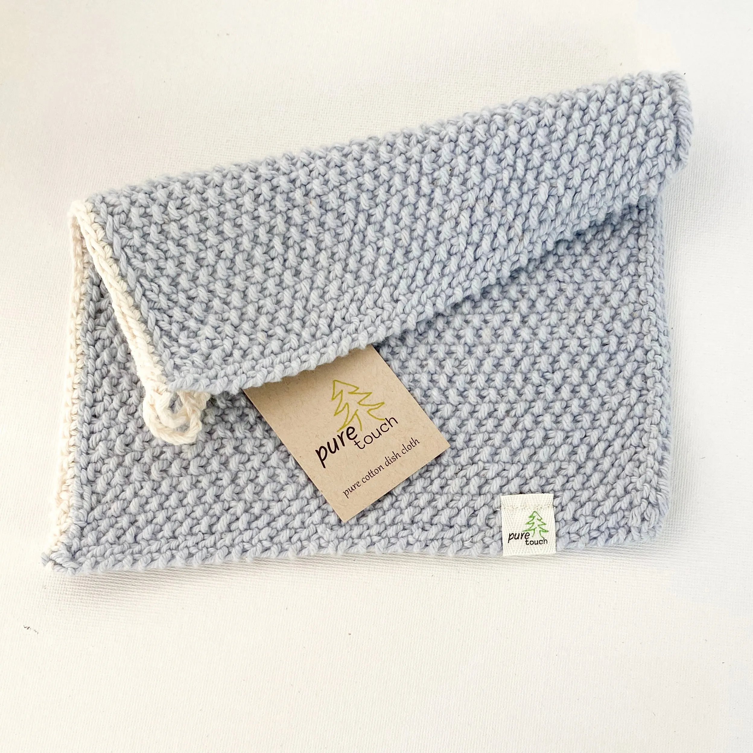 Cotton Dish Cloth - Blue with natural trim