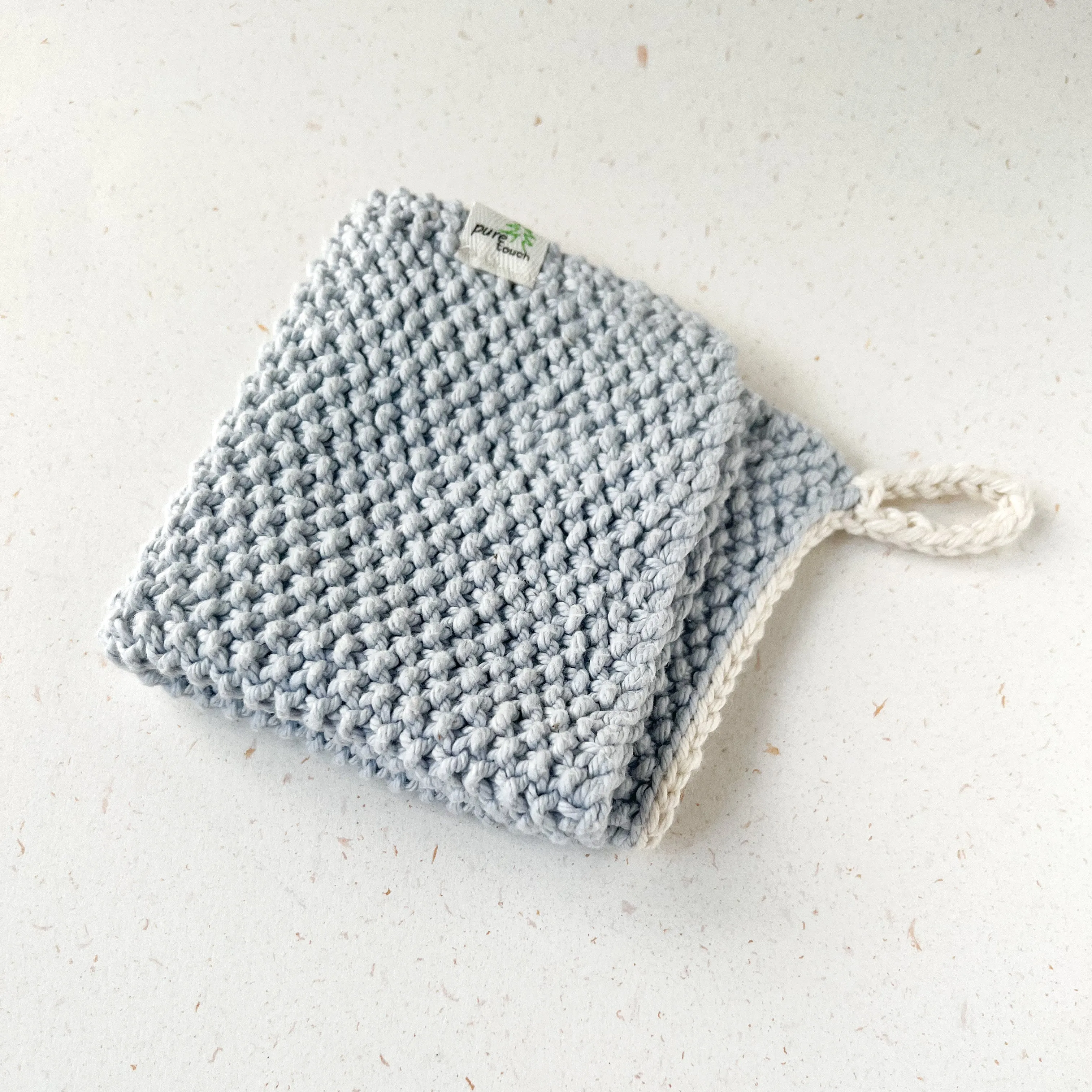 Cotton Dish Cloth - Blue with natural trim