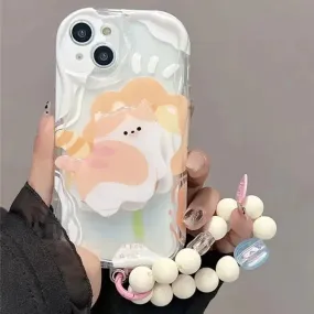 Cute Fun Cat Holder Stand Beaded Wristlet Strap Phone Case for Samsung Galaxy