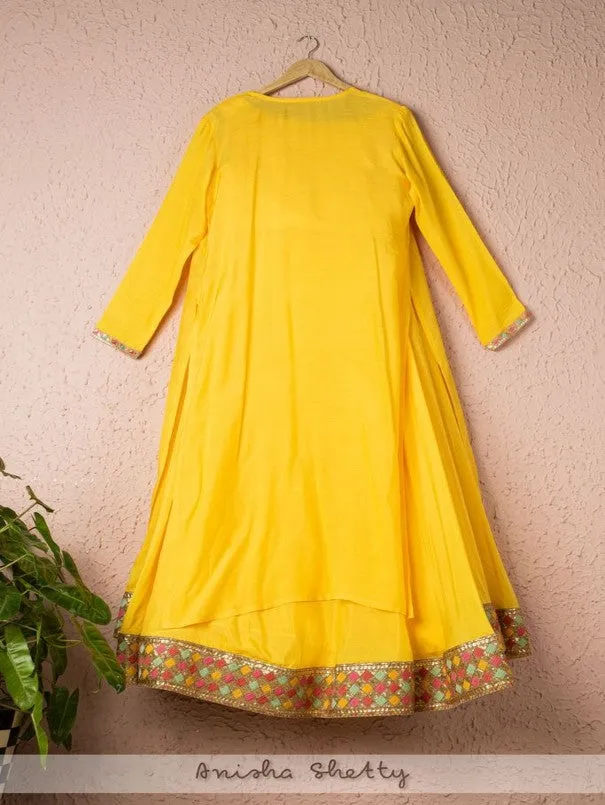 Dandelion Yellow Crop Top With Lehenga And Jacket ( Set of 3)