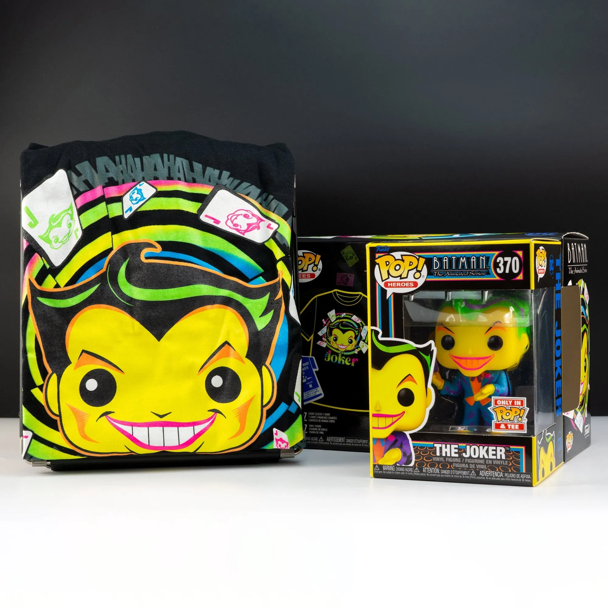 DC Comics Joker Blacklight Pop! Vinyl and Tee Set