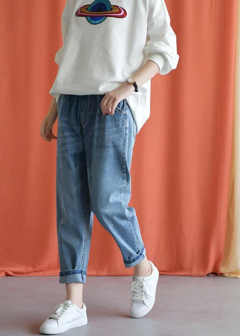 denim blue 2019 new wild elastic waist pants