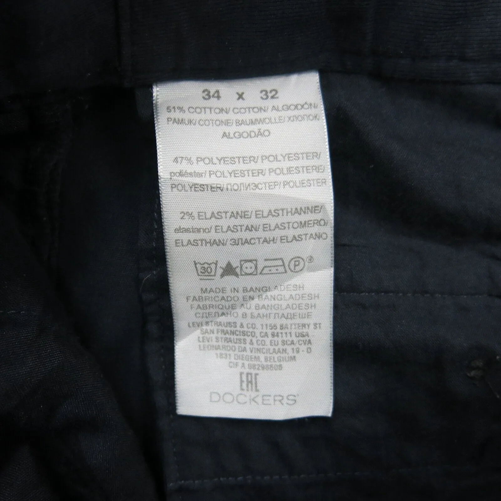 Dockers Mens Straight Leg Dress Pant Relaxed Fit Mid Rise Pockets Black W34XL32