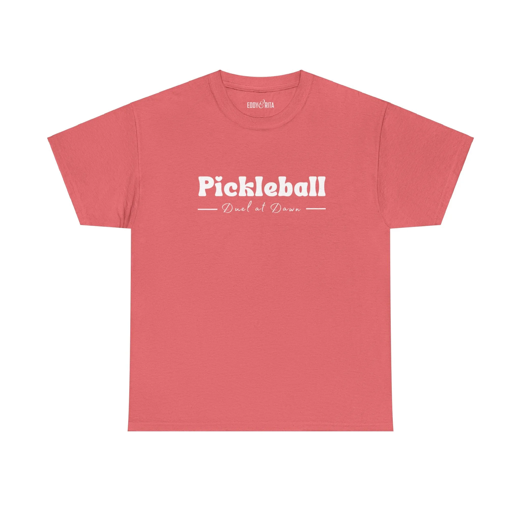 Eddy and Rita Women's Heavy Cotton T-Shirt - "Pickleball Duel at Dawn" Graphic Tee for Pickleball Enthusiasts