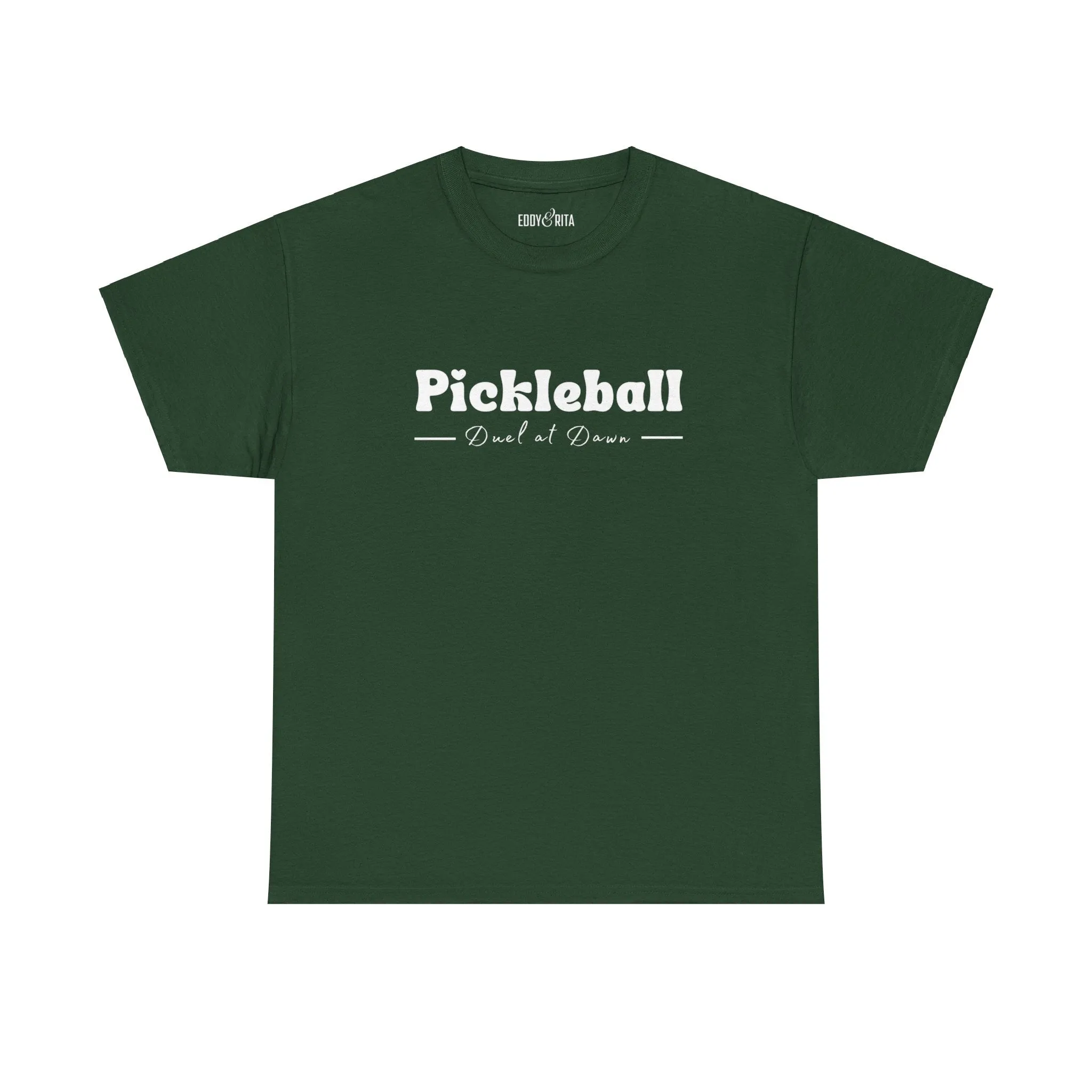 Eddy and Rita Women's Heavy Cotton T-Shirt - "Pickleball Duel at Dawn" Graphic Tee for Pickleball Enthusiasts