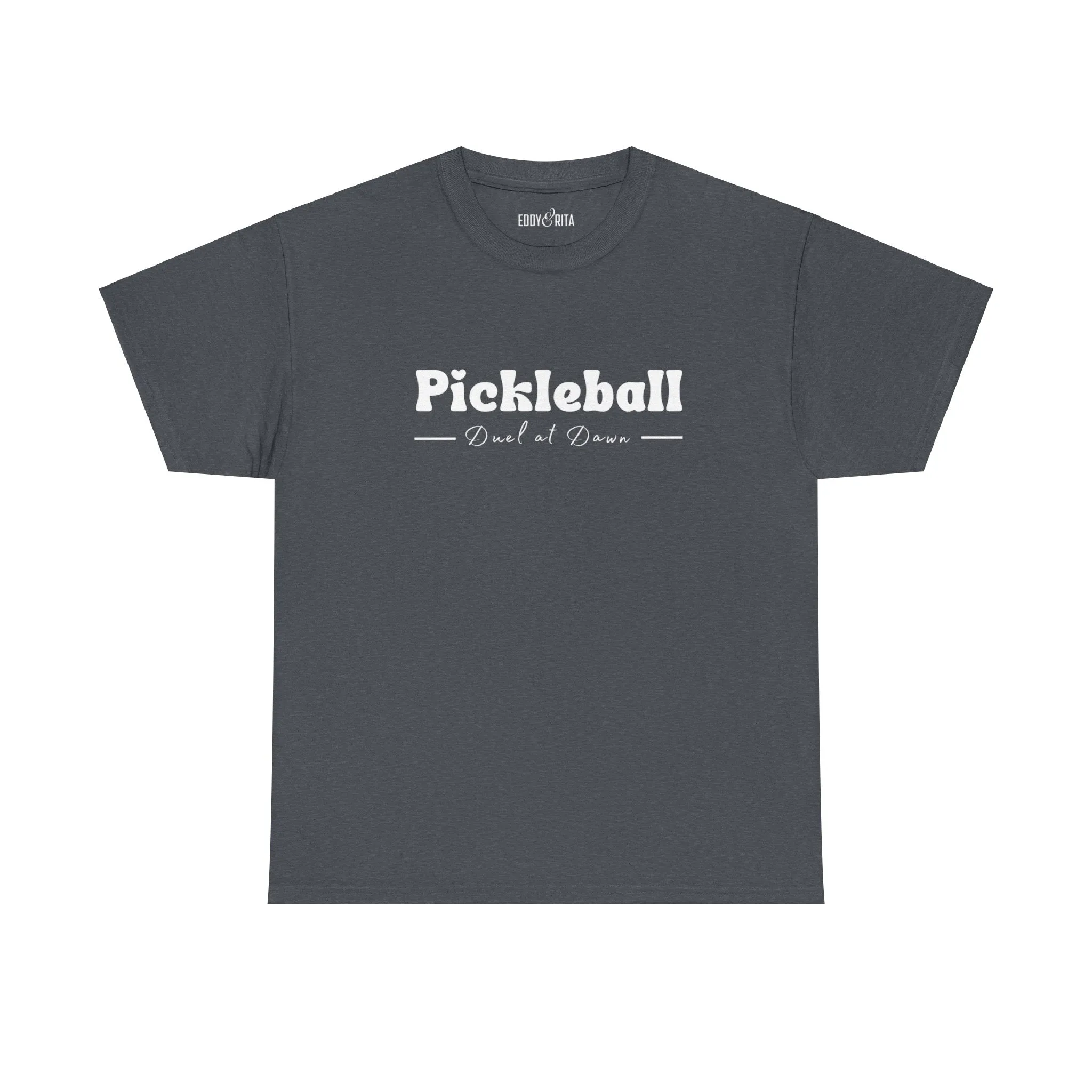 Eddy and Rita Women's Heavy Cotton T-Shirt - "Pickleball Duel at Dawn" Graphic Tee for Pickleball Enthusiasts