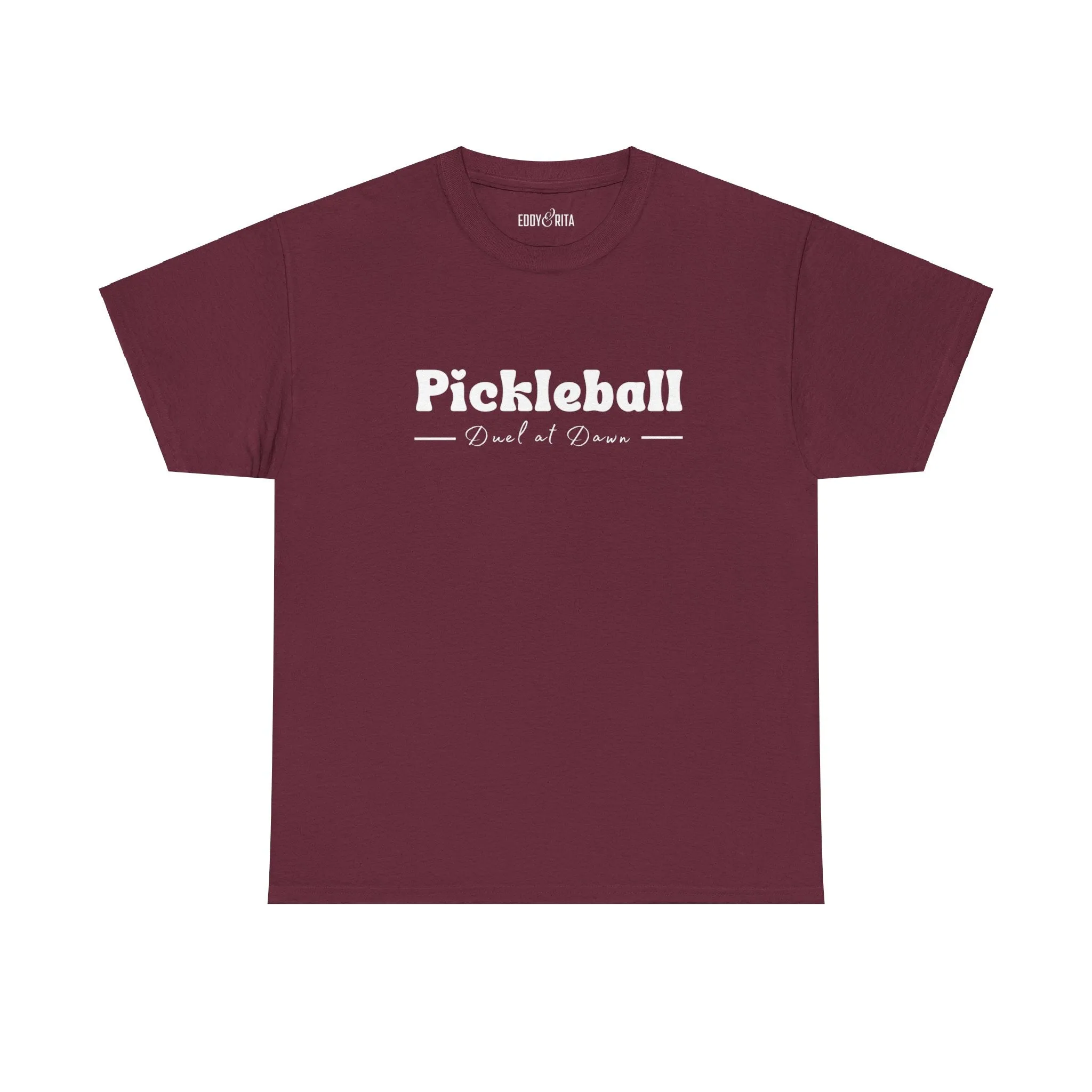 Eddy and Rita Women's Heavy Cotton T-Shirt - "Pickleball Duel at Dawn" Graphic Tee for Pickleball Enthusiasts