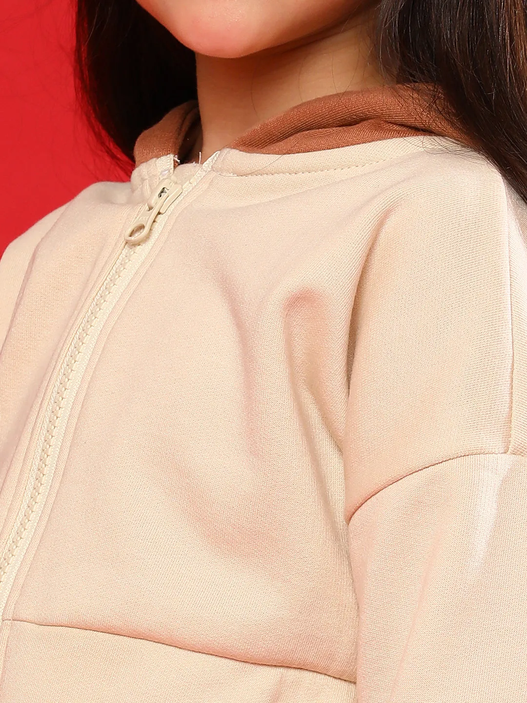 Girls Cream Poly-Cotton Solid Sweatshirt
