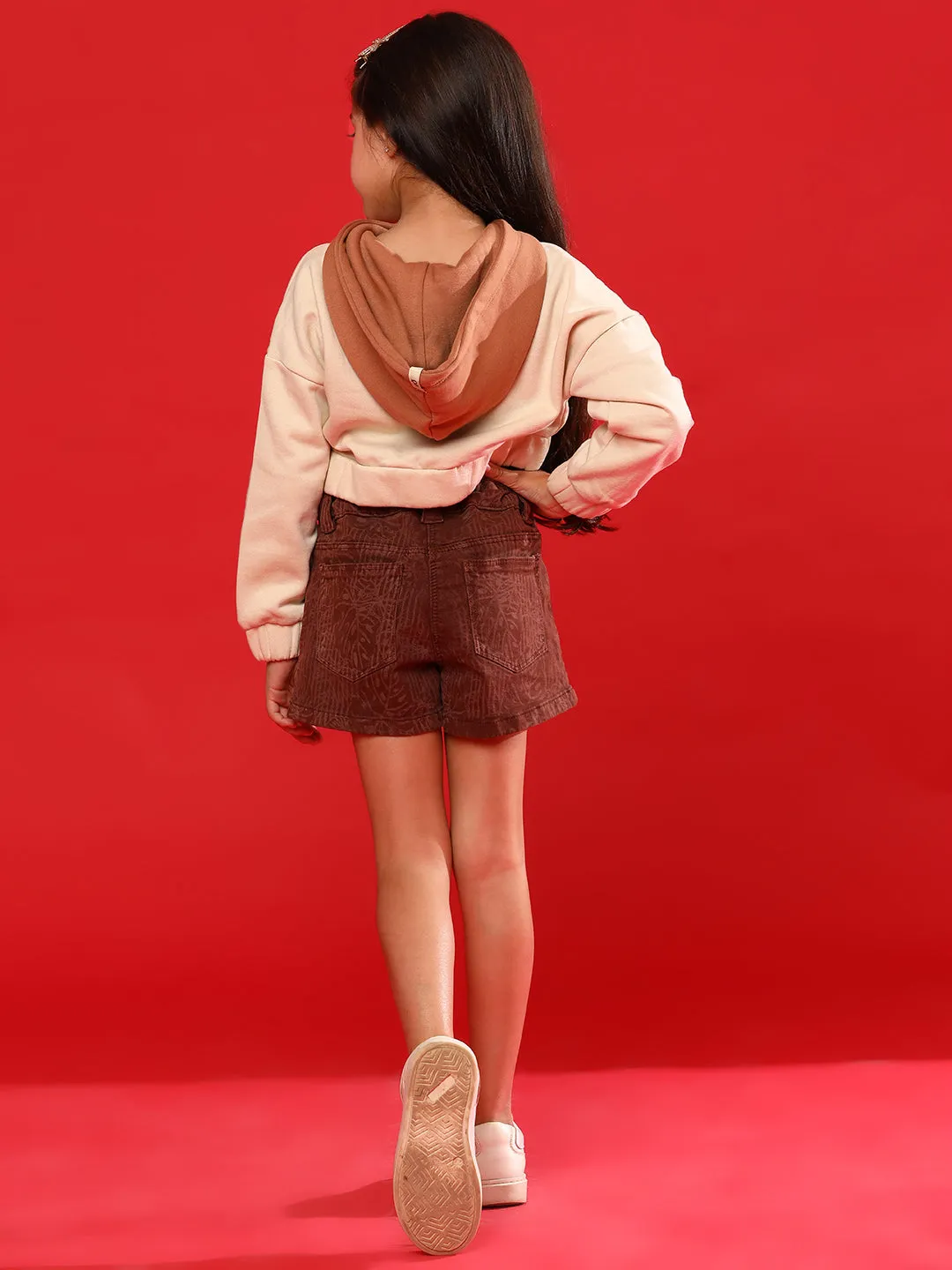 Girls Cream Poly-Cotton Solid Sweatshirt