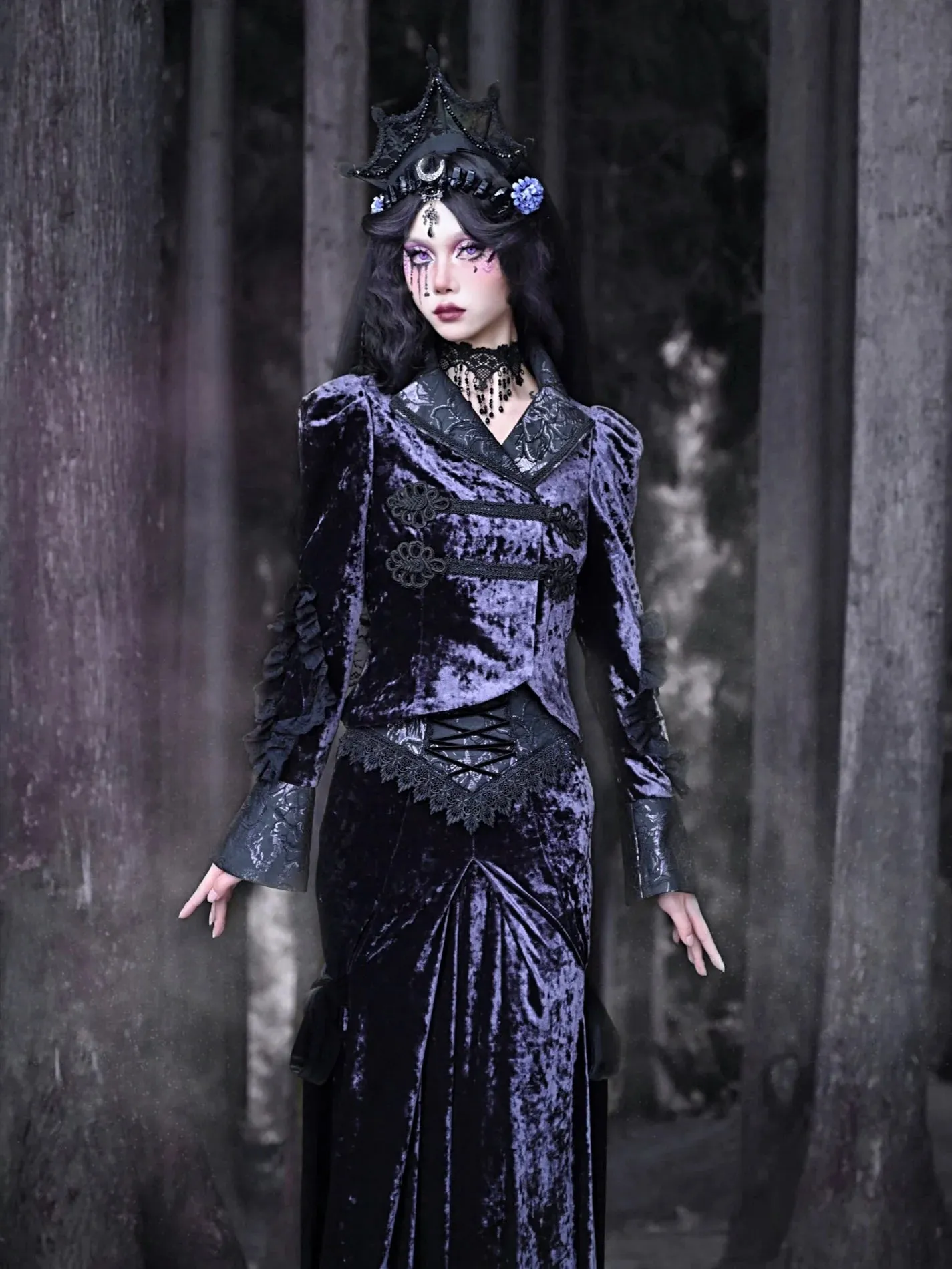 Gothic Velvet Collar Style Jacket European Luna Slim Stand