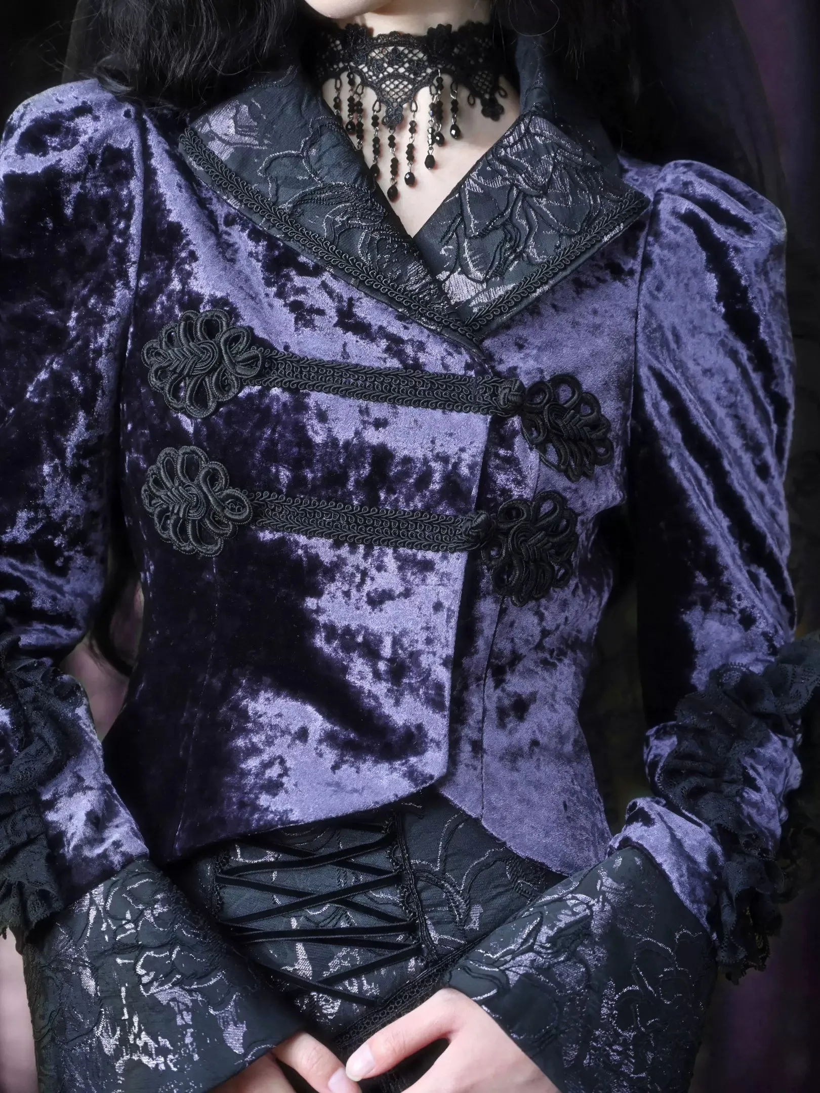 Gothic Velvet Collar Style Jacket European Luna Slim Stand