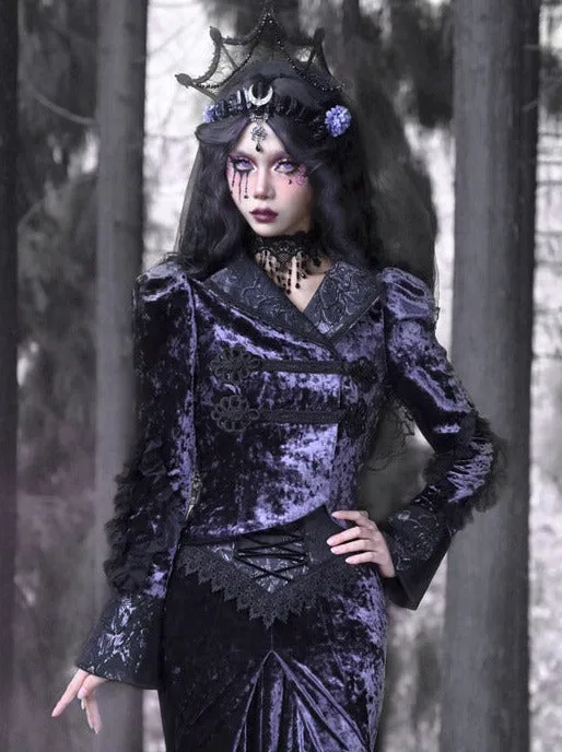 Gothic Velvet Collar Style Jacket European Luna Slim Stand
