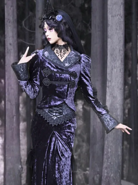 Gothic Velvet Collar Style Jacket European Luna Slim Stand
