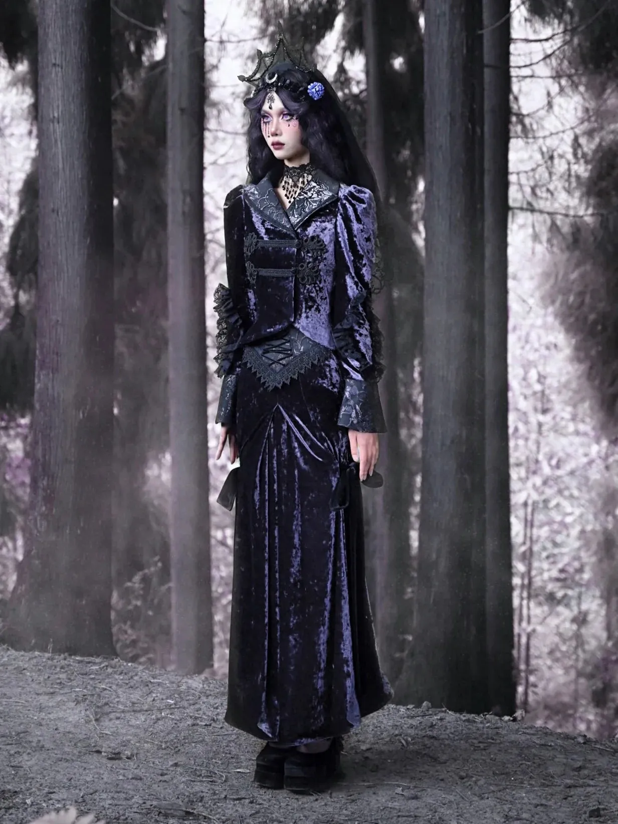 Gothic Velvet Collar Style Jacket European Luna Slim Stand