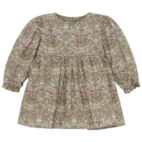 Huttelihut Deep Lichen Green Dress In Liberty Fabric
