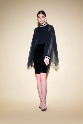 Joseph Ribkoff Black Cape Style Dress with Sheer