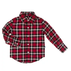 Kickee Pants Long Sleeve Woven Button Down Shirt Crimson Holiday Plaid