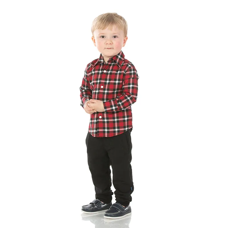 Kickee Pants Long Sleeve Woven Button Down Shirt Crimson Holiday Plaid
