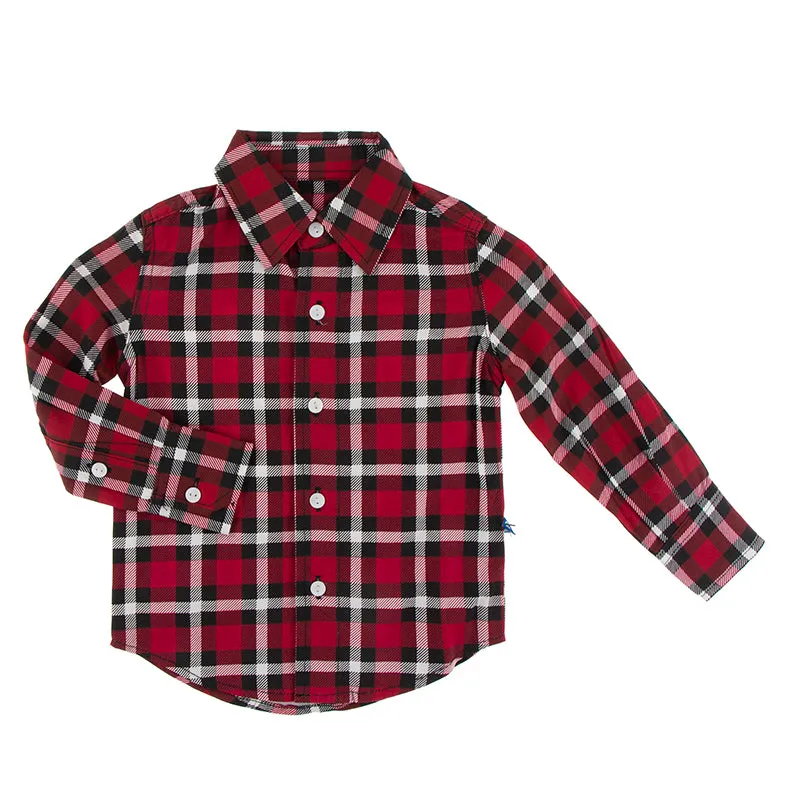 Kickee Pants Long Sleeve Woven Button Down Shirt Crimson Holiday Plaid
