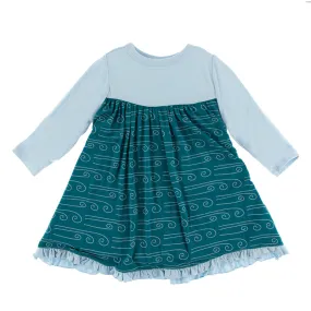KicKee Pants Print Classic Long Sleeve Swing Dress - Heritage Blue WInd