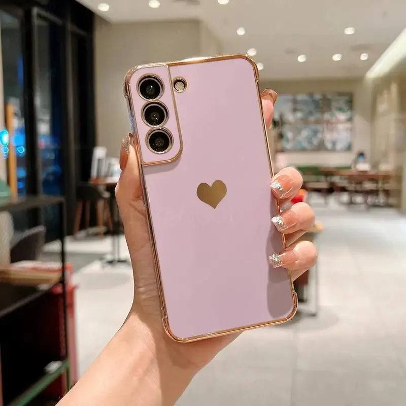 Luxury Plating Side Love Heart Design Slim Phone Case Samsung Galaxy